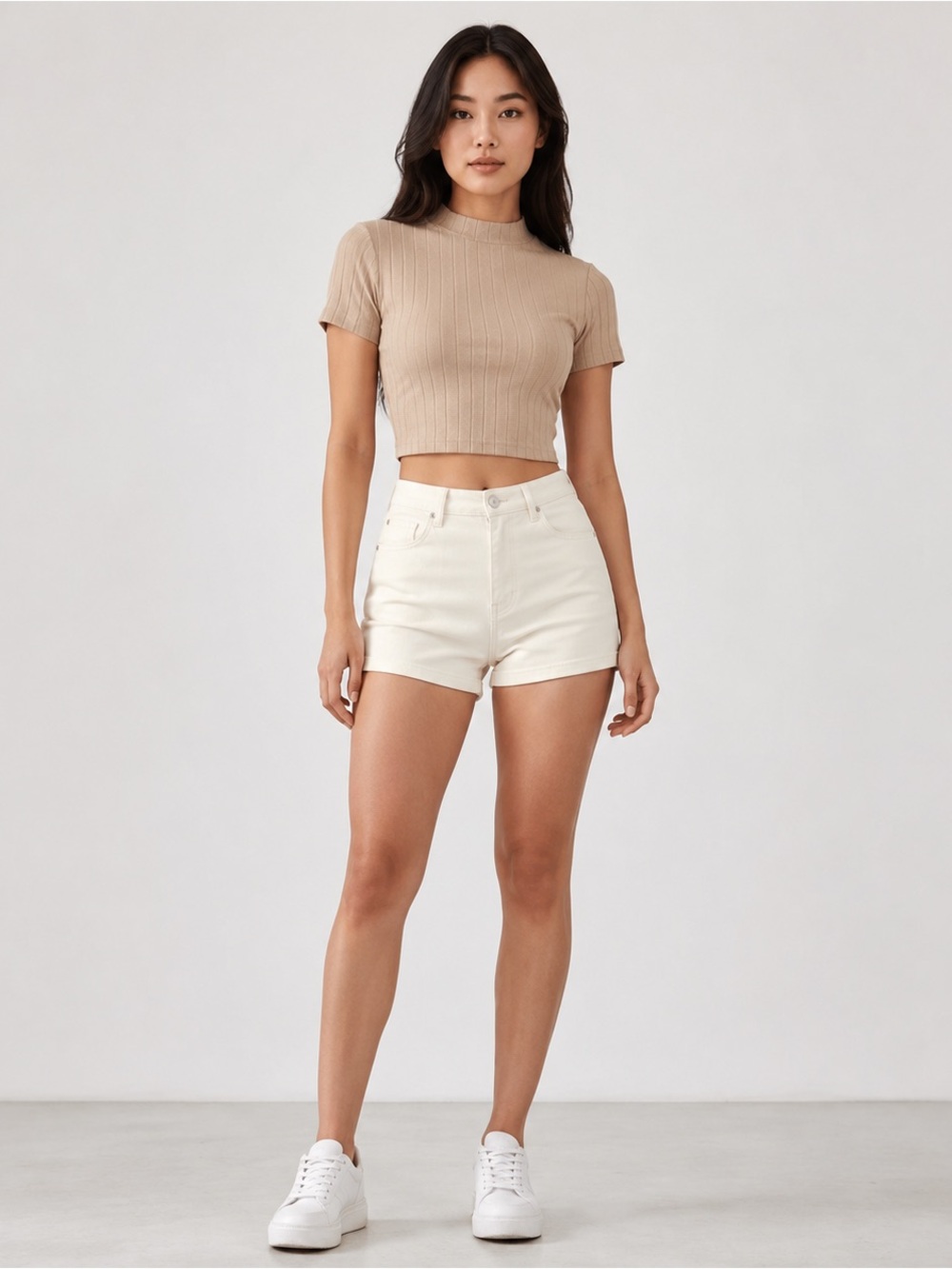 Shein Beige Ribbed Crop Top – Size Small | Neutral Minimalist Essential - Picture 1 of 4